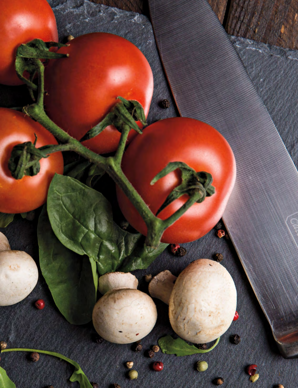 tomatoes and mushroom with knife